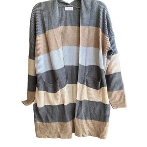 Pink Lily Striped Knit Cardigan with Pockets. Size S/M.